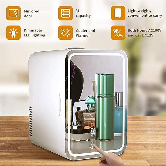 Arabest 8L Mini Makeup Fridge with LED Light Mirror