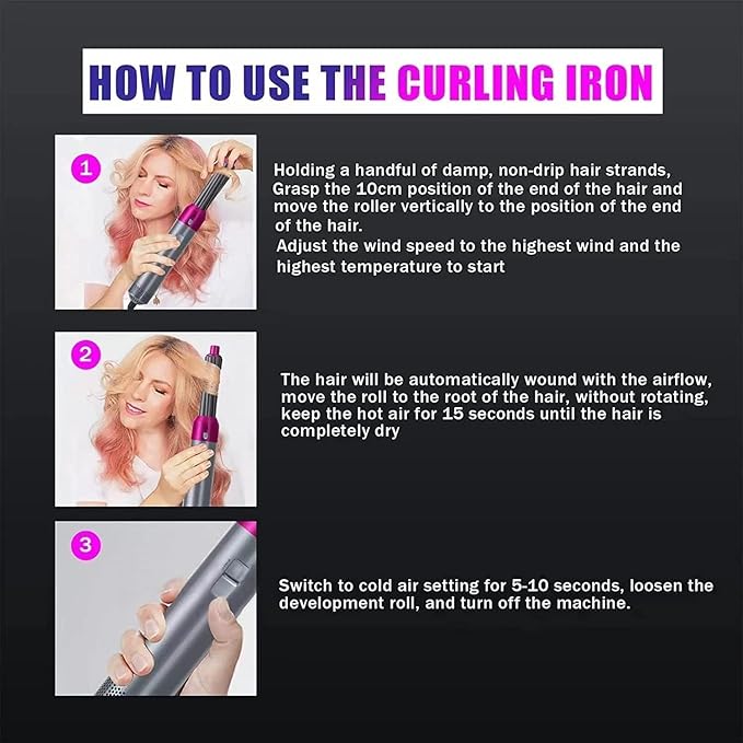 5-in-1 Hot Air Hair Dryer and Curler Tool Set – Multi-Function Hair Styler for Curling, Drying, Straightening, Volumizing, and Smoothing with Interchangeable Attachments