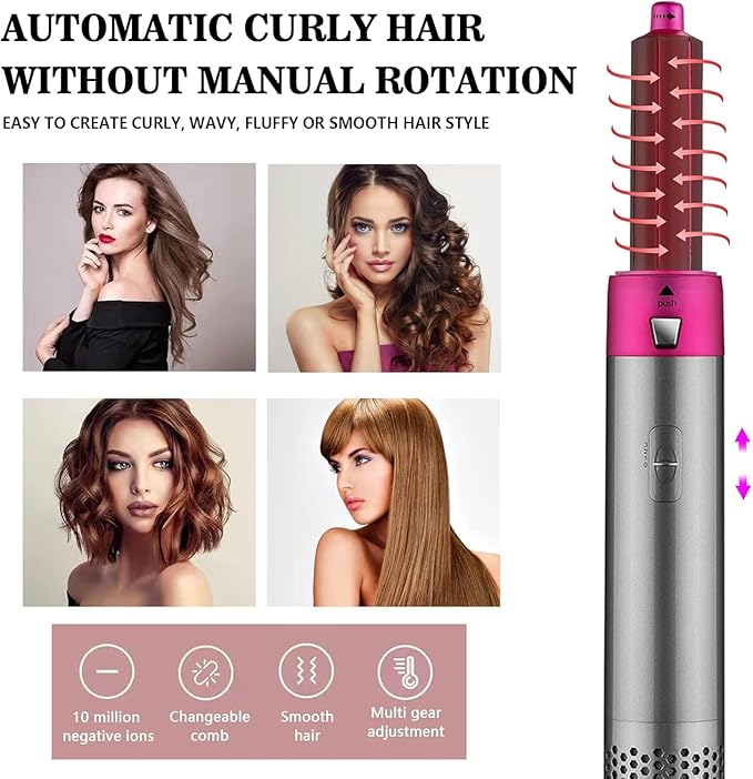 5-in-1 Hot Air Hair Dryer and Curler Tool Set – Multi-Function Hair Styler for Curling, Drying, Straightening, Volumizing, and Smoothing with Interchangeable Attachments