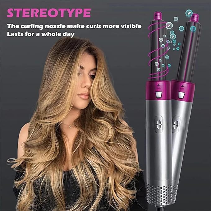 5-in-1 Hot Air Hair Dryer and Curler Tool Set – Multi-Function Hair Styler for Curling, Drying, Straightening, Volumizing, and Smoothing with Interchangeable Attachments