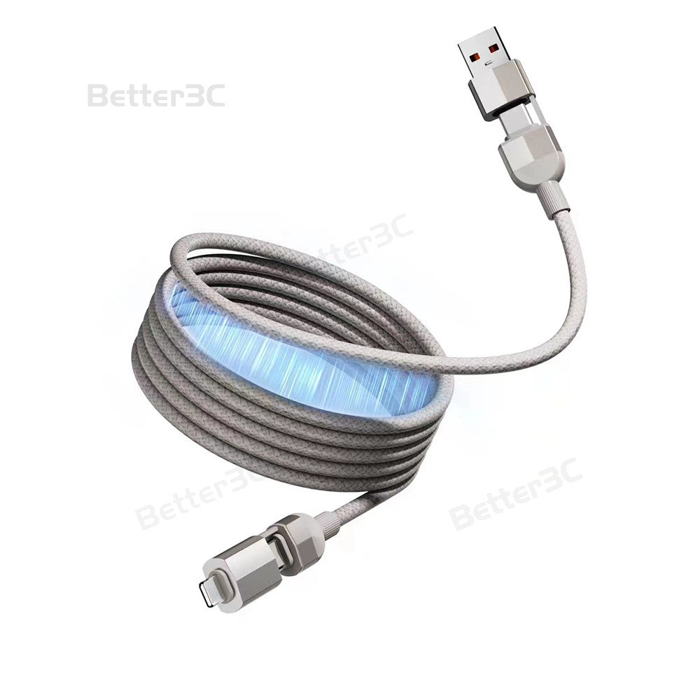 100W Magnetic 4 in 1 automatic storage weave car charger cable for ios/Type C