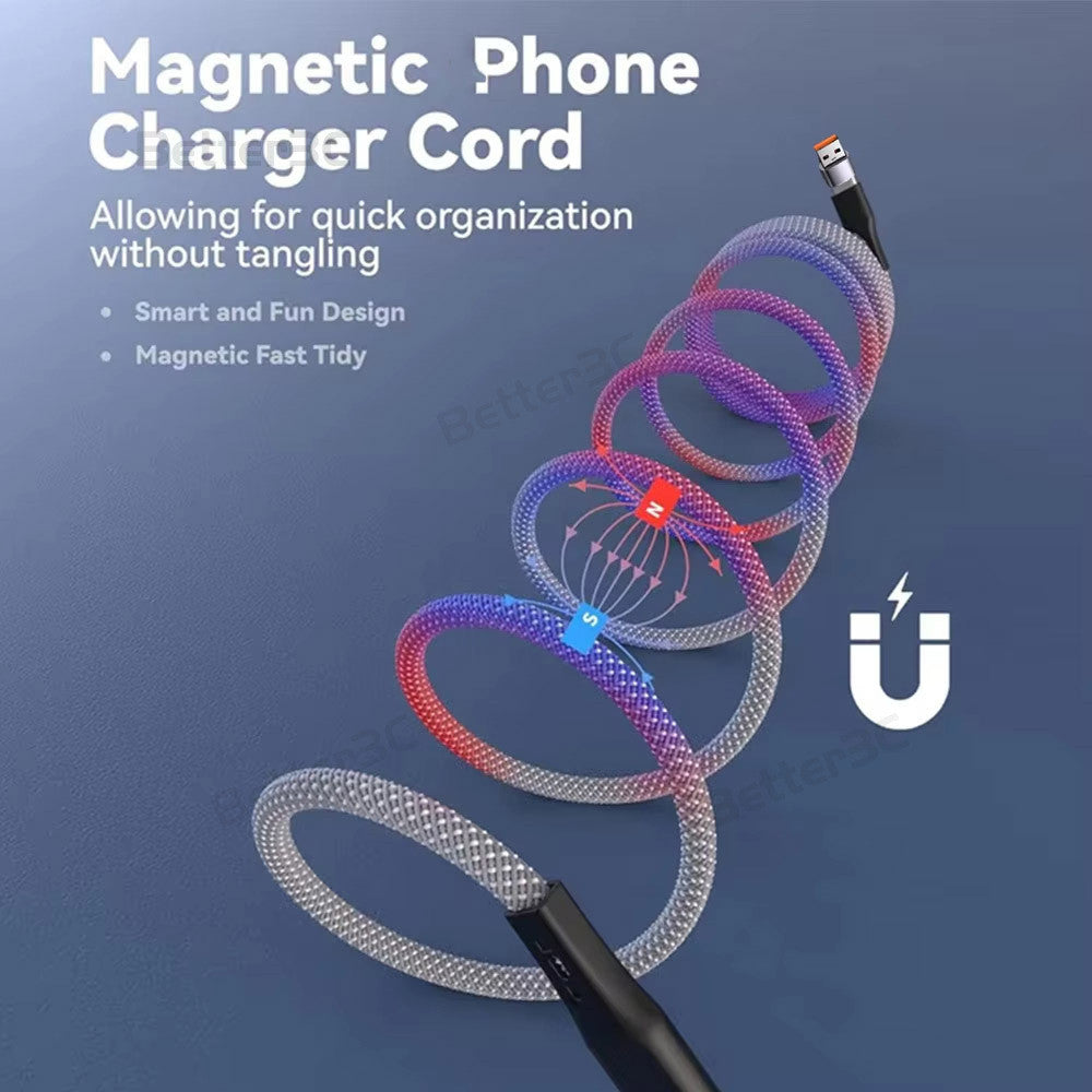 100W Magnetic 4 in 1 automatic storage weave car charger cable for ios/Type C