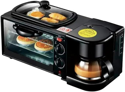 3-in-1 Multifunctional Breakfast Maker: 1250W with Drip Coffee Machine, Oven, and Top Tray for Frying and Warming