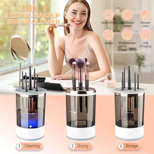Makeup Brush Cleaner Cosmetic And Spongue Brush Cleaner, Automatic Spinning Makeup Brush Cleaner BEST Birthday Party Gift(COLOUR) WHITE