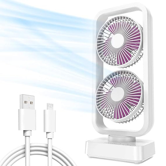 Forty4 10000mAh Oscillating Battery Operated Fan with Dual Headsless Portable USB Fan