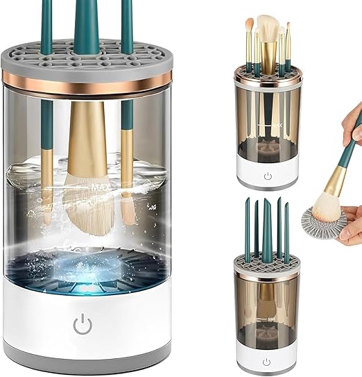 Makeup Brush Cleaner Cosmetic And Spongue Brush Cleaner, Automatic Spinning Makeup Brush Cleaner BEST Birthday Party Gift(COLOUR) WHITE