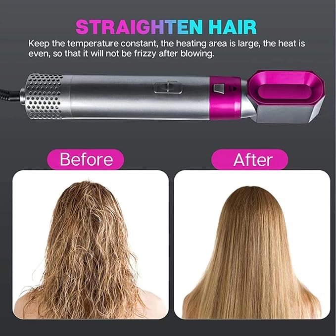 5-in-1 Hot Air Hair Dryer and Curler Tool Set – Multi-Function Hair Styler for Curling, Drying, Straightening, Volumizing, and Smoothing with Interchangeable Attachments