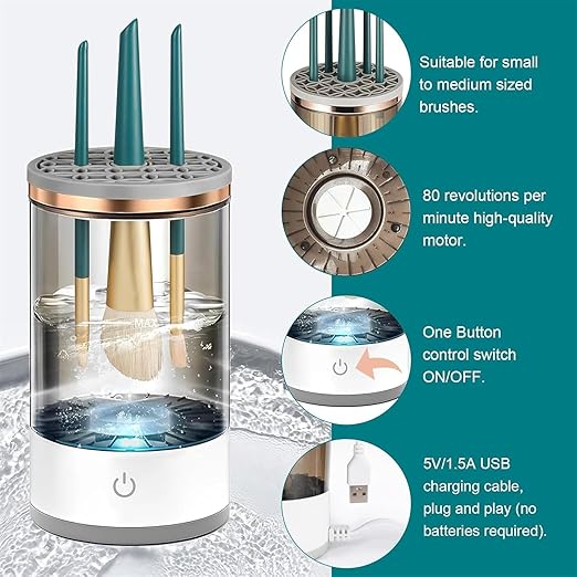 Makeup Brush Cleaner Cosmetic And Spongue Brush Cleaner, Automatic Spinning Makeup Brush Cleaner BEST Birthday Party Gift(COLOUR) WHITE