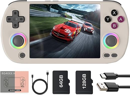 BVXZIOP RG40XX H Handheld Game Console, Built-in 128G & 10000+ Games，with RGB Colorful Joystick Lighting, 4.0-inch IPS Screen Linux System Arcade Support Bluetooth 5g WiFi Combat (Gray, 64G+128G)