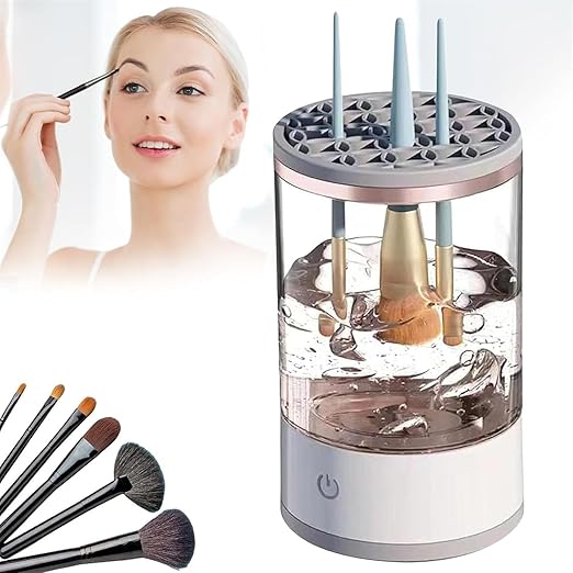 Makeup Brush Cleaner Cosmetic And Spongue Brush Cleaner, Automatic Spinning Makeup Brush Cleaner BEST Birthday Party Gift(COLOUR) WHITE